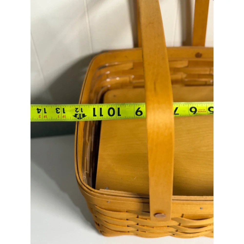 VTG Longaberger Basket Woven Wood Brown Picnic Storage Liner Riser 2002